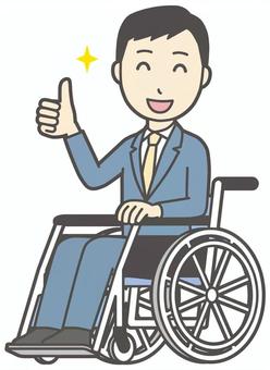  スーツ青年-266-全身 車いす,ビジネスマン,会社員,男性,サラリーマン,オフィス,ビジネス,営業マン,先生,講師のイラスト素材