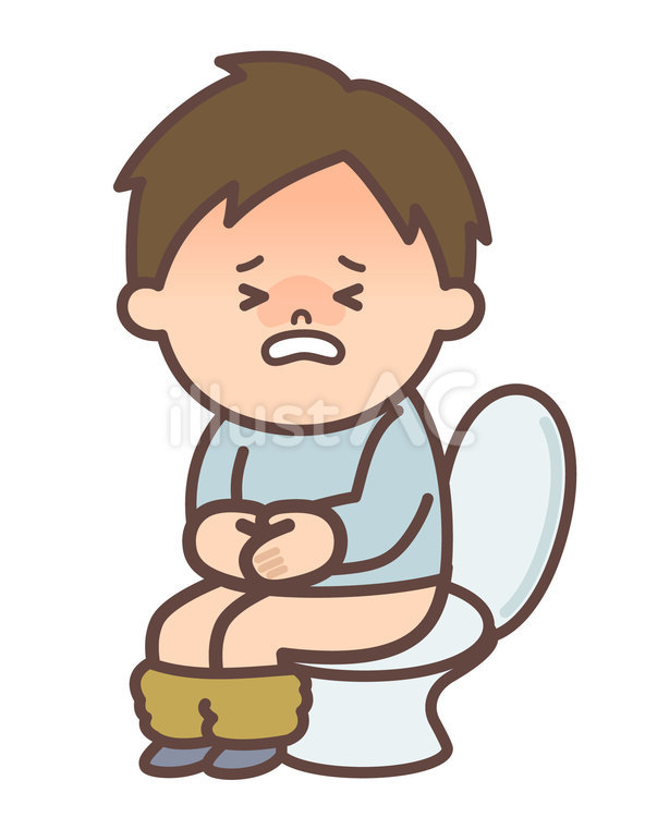 お腹が痛くてトイレにこもっている男の子 腹痛,便秘,トイレのイラスト素材