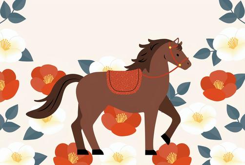 午年年賀状_19_文字なし 牡丹,タグ,年賀状,テンプレート,午年,花,椿,葉,植物,和柄のイラスト素材