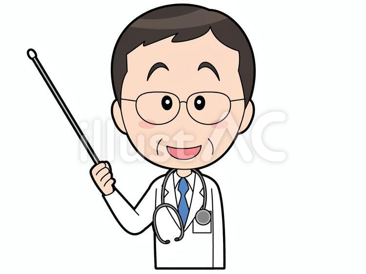 指し棒持つ_白衣を着た男性医師_042 指し棒,こちら,説明のイラスト素材