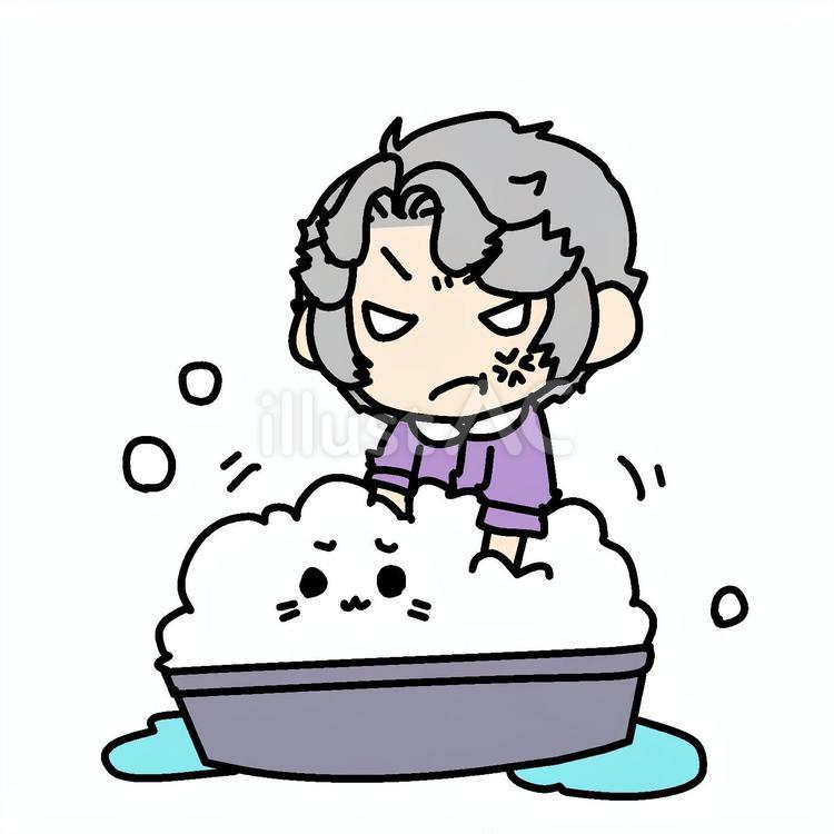 怒って猫を洗うおばあさん おばあさん,怒る,猫のイラスト素材