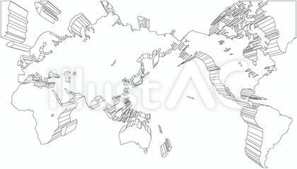 ミラー図法世界地図-白地図-立体