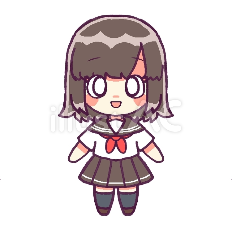 中学生の女の子（にっこり） かわいい,デフォルメ,女の子のイラスト素材