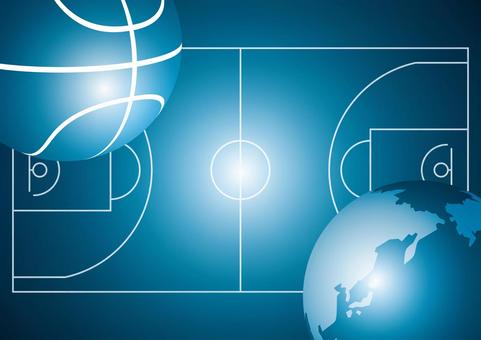 バスケットボールと世界の青色の背景素材 スポーツ,バスケットボール,地球,世界,コート,光,スタイリッシュ,青色,背景のイラスト素材