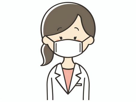 マスクをした白衣の女性 女性,医師,医者,白衣,女医,看護師,マスク,風邪,風邪予防,インフルエンザのイラスト素材