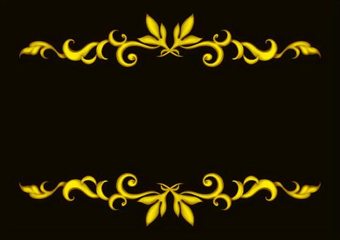 金のエレガンスフレーム2025③黒背景 エレガント,フレーム,飾り枠,クラシック,デコレーション,イラスト,手描き,水彩,ゴールド,葉のイラスト素材