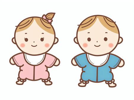 赤ちゃん男の子と女の子セット 赤ちゃん,ベビー,新生児,赤ん坊,男,男の子,女の子,可愛い,線画,シンプルのイラスト素材