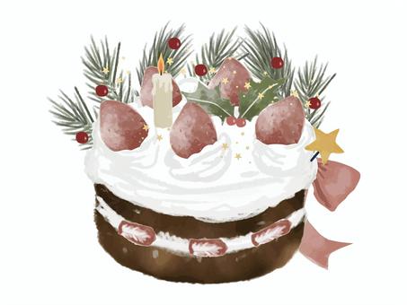 クリスマスケーキ クリスマス,ケーキ,ホール,苺,クリーム,キャンドル,蝋燭,モミの木,松の葉,パーティーのイラスト素材