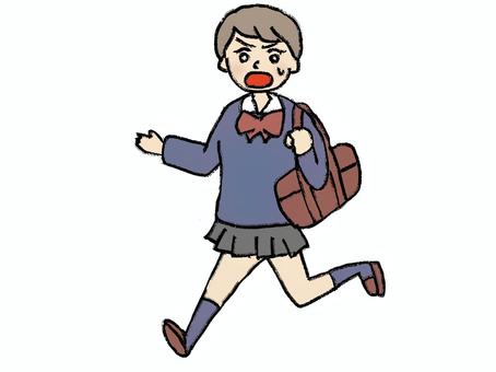 走る女子高生(ショートヘア) 女子高生,走る,ショートヘア,通学,学校,制服のイラスト素材