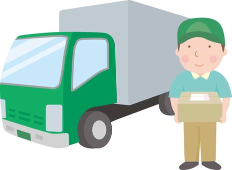 トラックとドライバー トラック,ドライバー,宅配便,緑,大型車両,運送業,運送,配達,車,お届けのイラスト素材