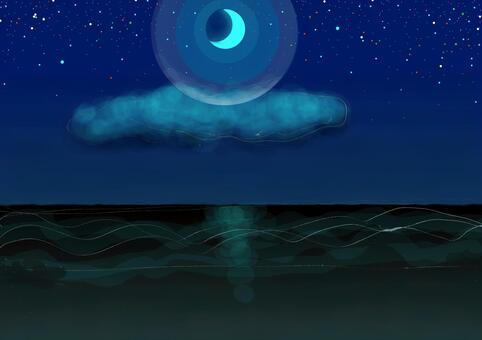 The seas and clouds of the night, night, sea, cloud, JPG