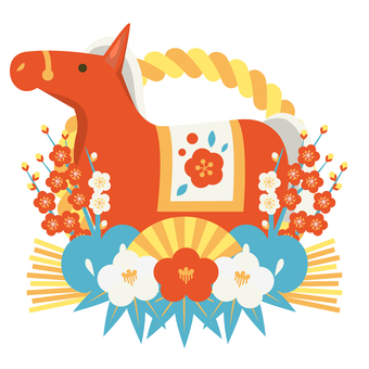 zodiac2697 馬,午年,しめ飾り,扇,椿,梅,松,年賀状,花,和風のイラスト素材