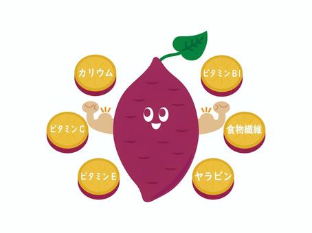 さつまいものイラスト3 さつまいも,栄養,断面,芋,食べ物,秋,笑顔,キャラクター,かわいい,イラストのイラスト素材