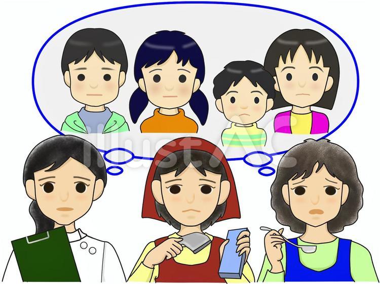 子供を心配するお母さん 心配,休校,勤務中のイラスト素材