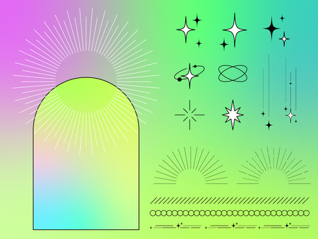 きらめきあしらいセット_グリーン セット,あしらい,キラキラ,きらめき,輝き,光,スパークル,サンバースト,集中線,放射のイラスト素材