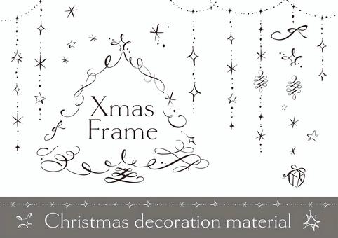 クリスマス飾り・カリグラフィーフレーム クリスマス,飾り,メリークリスマス,カリグラフィー,フレーム,オーナメント,飾り枠,クリスマスツリー,手描き,キラキラのイラスト素材