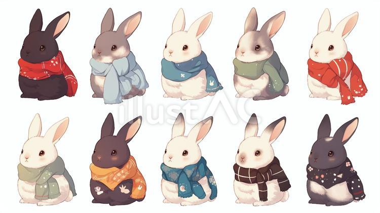 マフラーをしたウサギのアイコン集-02 うさぎ,アイコン,シンプルのイラスト素材