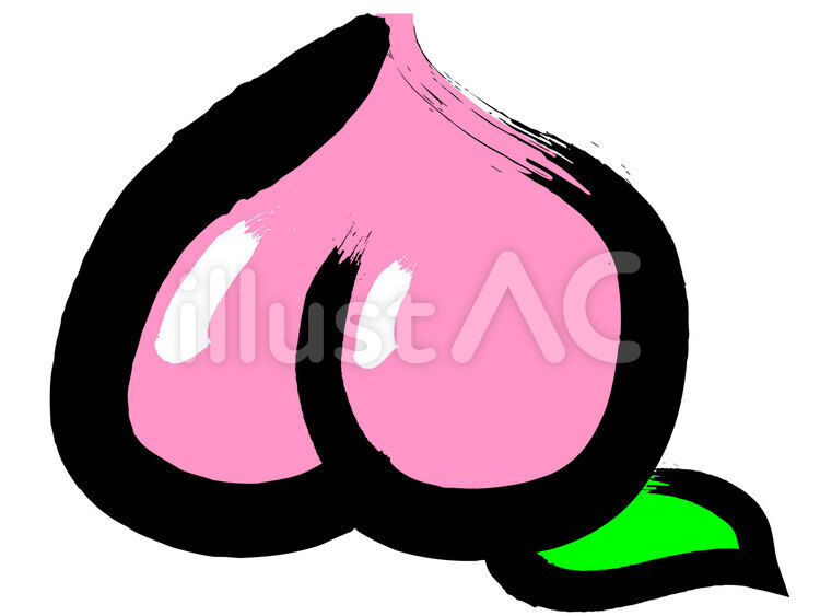 墨絵　桃 墨絵,桃,彩色のイラスト素材