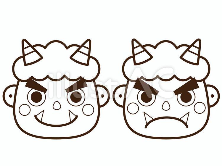 鬼のお面ぬりえ ぬりえ,鬼,節分のイラスト素材