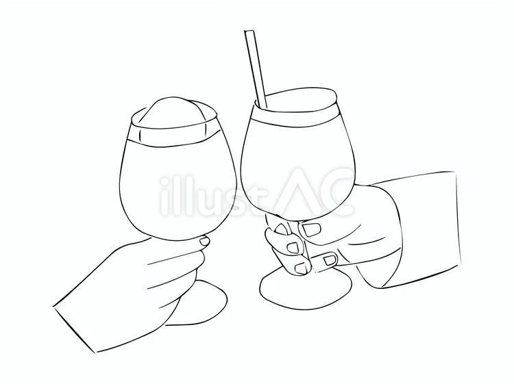 モノクロの乾杯 乾杯,カクテル,グラスのイラスト素材