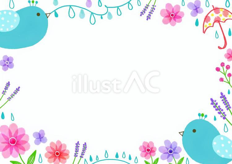 ラベンダーと雨の花畑 ラベンダー,雨,鳥のイラスト素材