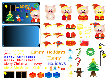 リベブタさんのクリスマス 12月,冬,クリスマス,きせかえ,サンタ,ブーツ,タイトル,窓,プレゼント,キャンディーケーンのイラスト素材