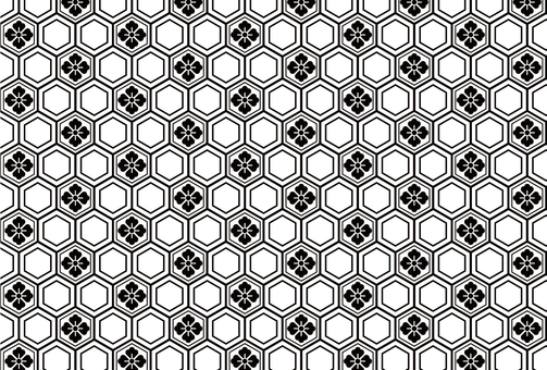 ハガキサイズの和柄　亀甲、花の黒 背景,和風,和柄,亀甲,花,黒,モノトーン,日本,伝統,和モダンのイラスト素材