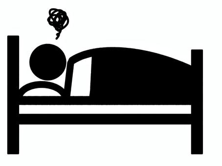 不眠症 睡眠,不眠,イライラ,モヤモヤ,仰向け,ピクトグラム,シルエット,モノクロ,白黒,ベッドのイラスト素材