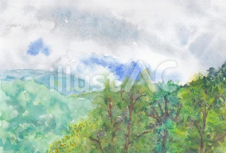 曇りの山際 山,風景,自然のイラスト素材
