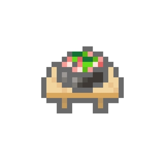 ドット絵の寿司下駄に乗ったお寿司ネギトロ ドット絵,ピクセル,ピクセルアート,かわいい,お寿司,寿司,握り,軍艦,ネタ,ネギのイラスト素材