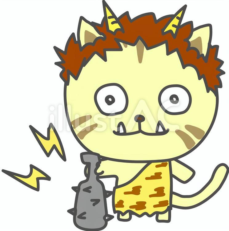 鬼に金棒　ねこ ねこ,鬼,ことわざのイラスト素材