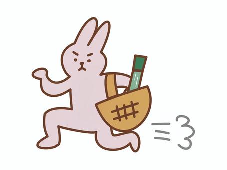 走るウサギのキャラクター ウサギ,買い物袋,スーパー,バタバタ,商店,お店,購入,買う,家事,急ぐのイラスト素材