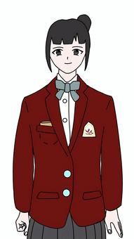 赤い制服の学生(女子) 女の子,制服,赤,学生,学校,リボン,黒髪,日本人のイラスト素材