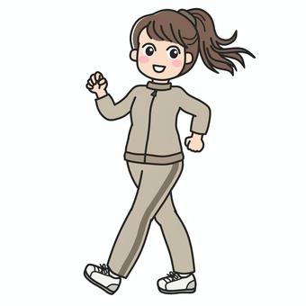ウォーキング推進プロモーション素材 ジャージ,ウォーキング,スポーツウェア,運動着,トレーニングウェア,スポーティ,上下ジャージ,散歩,移動,歩行のイラスト素材