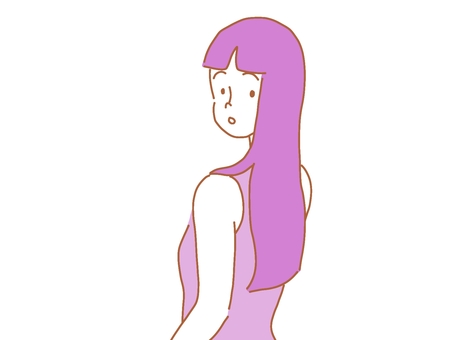 振り向く女性 振り向く,振り返る,気づく,女性,女の人,人,ロングヘア,シンプル,かわいい,手描きのイラスト素材