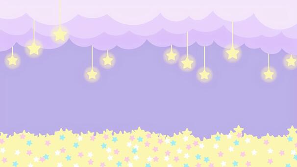 ゆめかわメルヘンな星の背景素材16：9 星,雲,空,デコレーション,装飾,飾り,ヘッダー,フッター,フレーム,薄紫のイラスト素材
