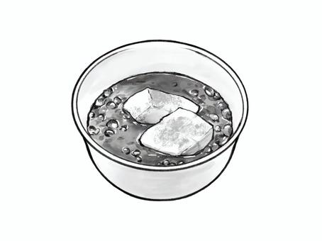 おしるこ（ぜんざい）の白黒イラスト おしるこ,ぜんざい,お汁粉,白黒,モノクロ,和菓子,スイーツ,餅,小豆,手書きのイラスト素材