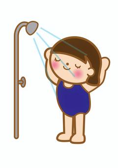 Pool shower girl, shower, bathing suits, school swimwear, JPG, PNG and AI