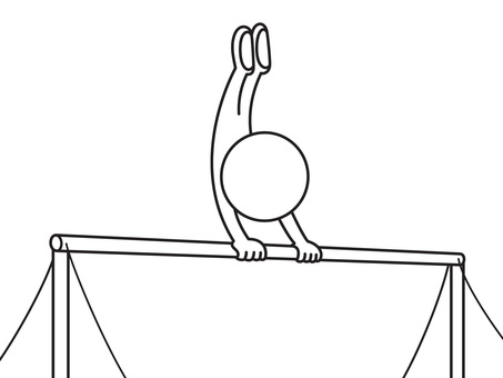 体操 鉄棒 棒人間,体操,鉄棒,線画,シンプル,ゆるいのイラスト素材