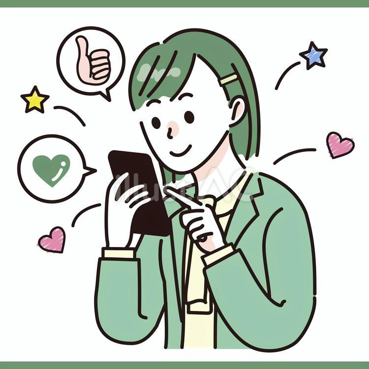 スマホでSNSを楽しむ女性会社員02 スマートフォン,スーツ,会社員のイラスト素材