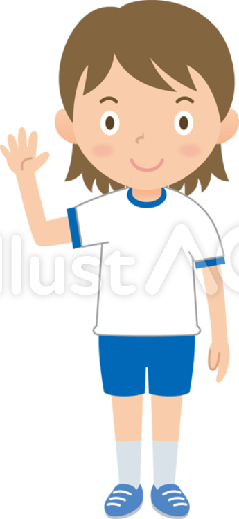 手を挙げる女子中高校生（体操着） 中学生,高校生,手を挙げるのイラスト素材