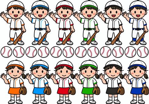 野球の男子女子です。 野球,シンプル,スポーツ,アスリート,部活,サークル,クラブ,ユニフォーム,試合,練習のイラスト素材