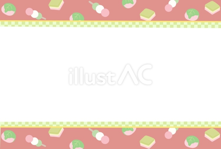 春の和菓子と市松フレーム_ピンク横 ひなまつり,3月３日,フレームのイラスト素材
