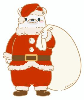 シロクマサンタさんの単体イラスト 線あり クリスマス,12月,サンタ,サンタクロース,シロクマ,クマ,動物,キャラクター,プレゼント,袋のイラスト素材