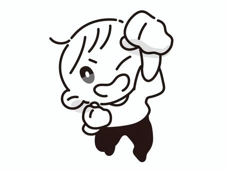 ガッツポーズで飛び上がる男性のイラスト 人物,男性,シンプル,モノクロ,ポップ,ベクター,ガッツポーズ,飛び上がる,ジャンプ,興奮のイラスト素材