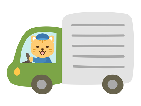くるま_ねこ_トラック 車,動物,猫,トラック,運転,自動車,乗り物,流通,配送,かわいいのイラスト素材