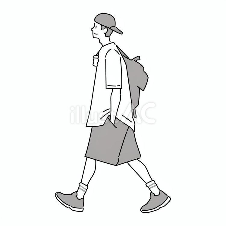 私服で歩く男性 男性,私服,夏服のイラスト素材