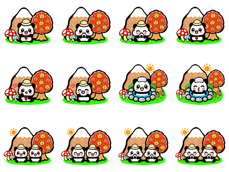 Illustration, panda, automne, escalade, 