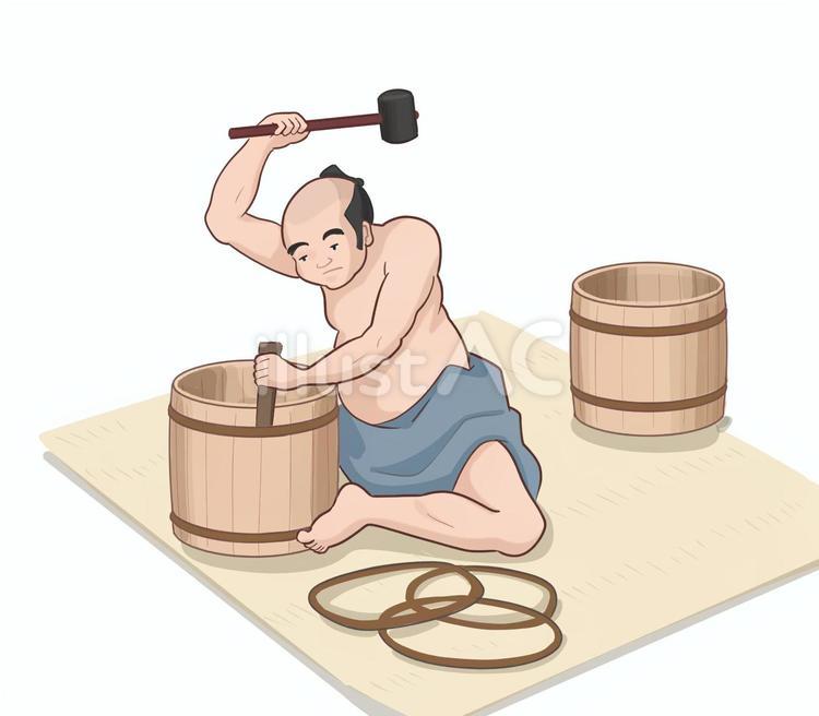 江戸時代　桶作り職人 江戸時代,桶,職人のイラスト素材