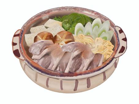 鴨鍋（2） 鴨鍋,鴨,肉,鍋,鍋物,鍋料理,食べ物,料理,郷土料理,伝統料理のイラスト素材